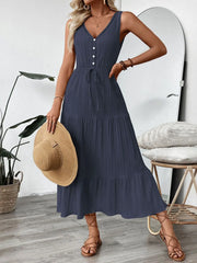 Solid Lace-up V-neck Fit And Flare Dress