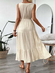 Solid Lace-up V-neck Fit And Flare Dress