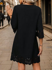Solid Elegant Hollow Out V-neck A-line Dress
