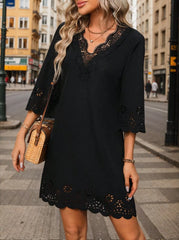 Solid Elegant Hollow Out V-neck A-line Dress