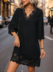 Solid Elegant Hollow Out V-neck A-line Dress