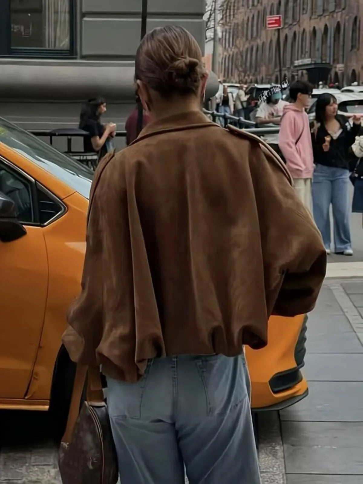 Solid Lapel Drop Shoulder Military Short Coat Trendy Army Color Outwear 