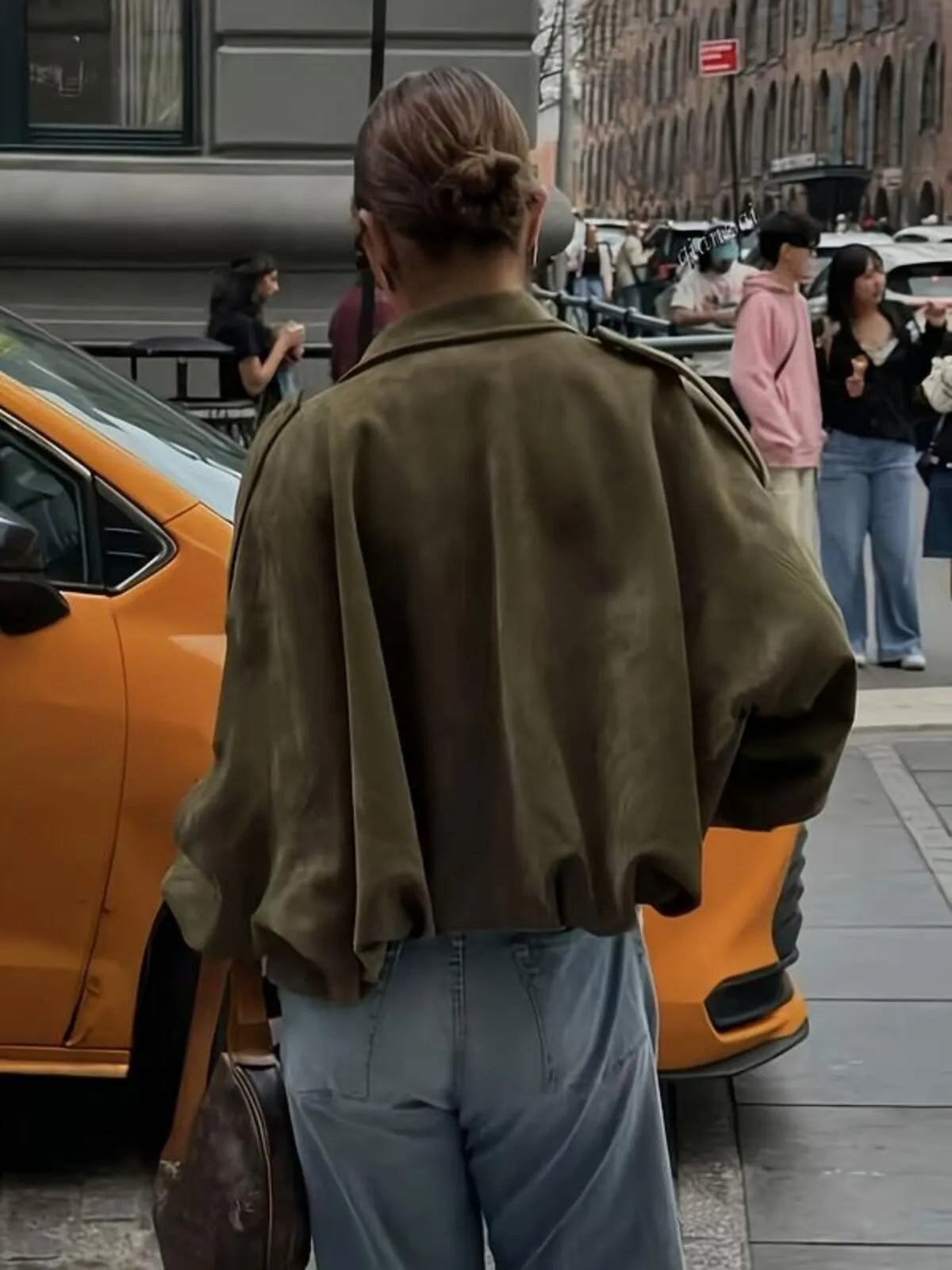 Solid Lapel Drop Shoulder Military Short Coat Trendy Army Color Outwear 