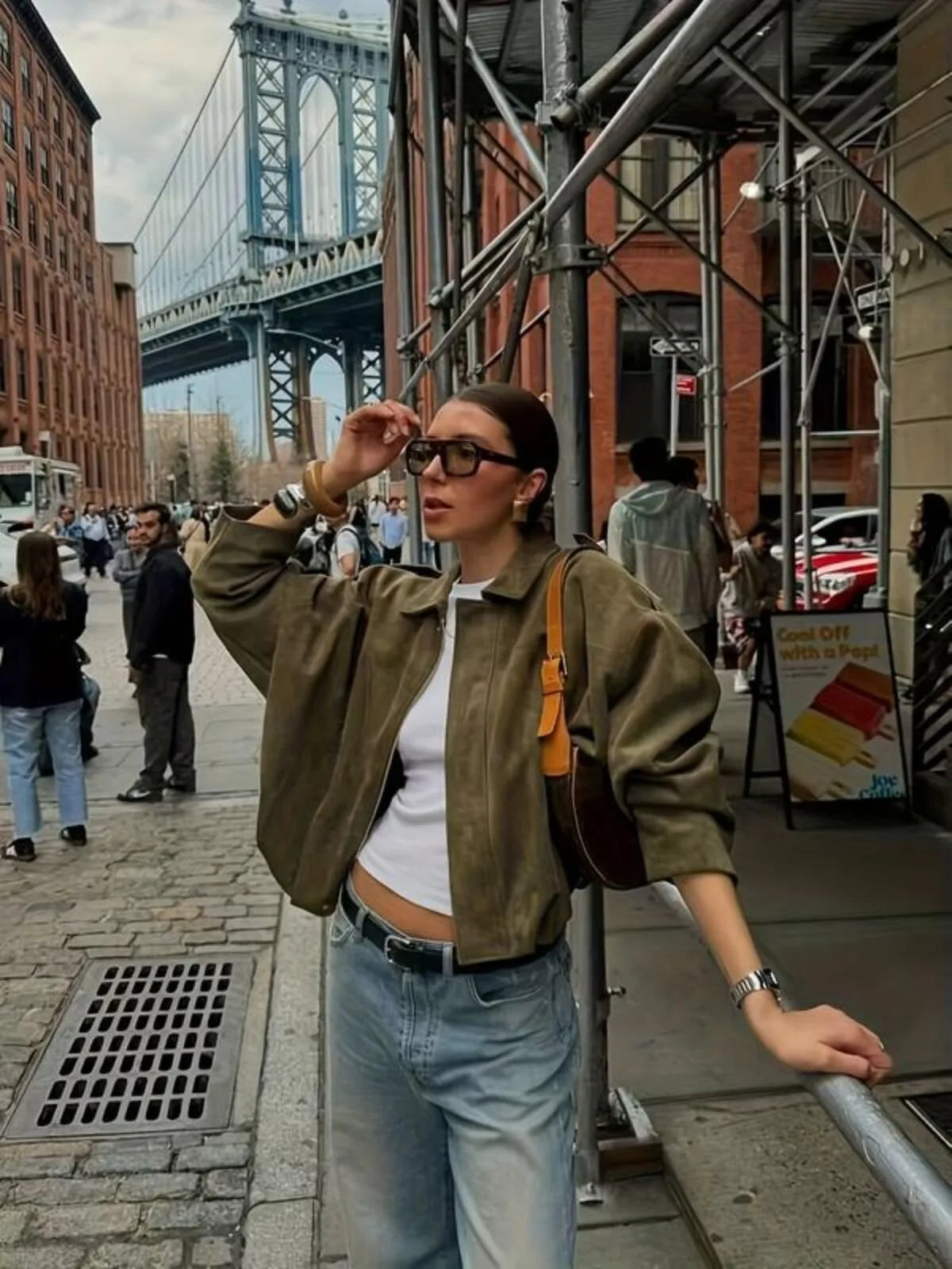 Solid Lapel Drop Shoulder Military Short Coat Trendy Army Color Outwear 