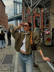 Solid Lapel Drop Shoulder Military Short Coat Trendy Army Color Outwear 