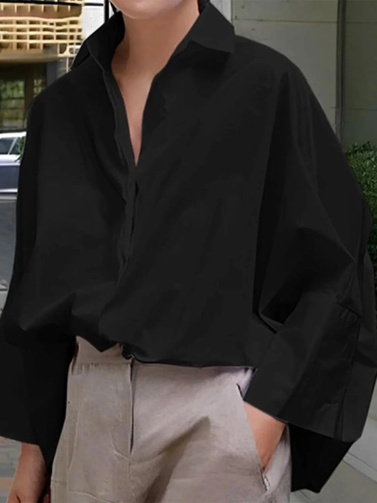 Solid Lapel Drop Shoulder Loose and Simple Blouse Oversized Versatile Commuting