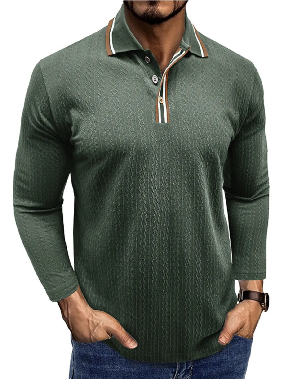 Solid Lapel Knitted Regular Polo