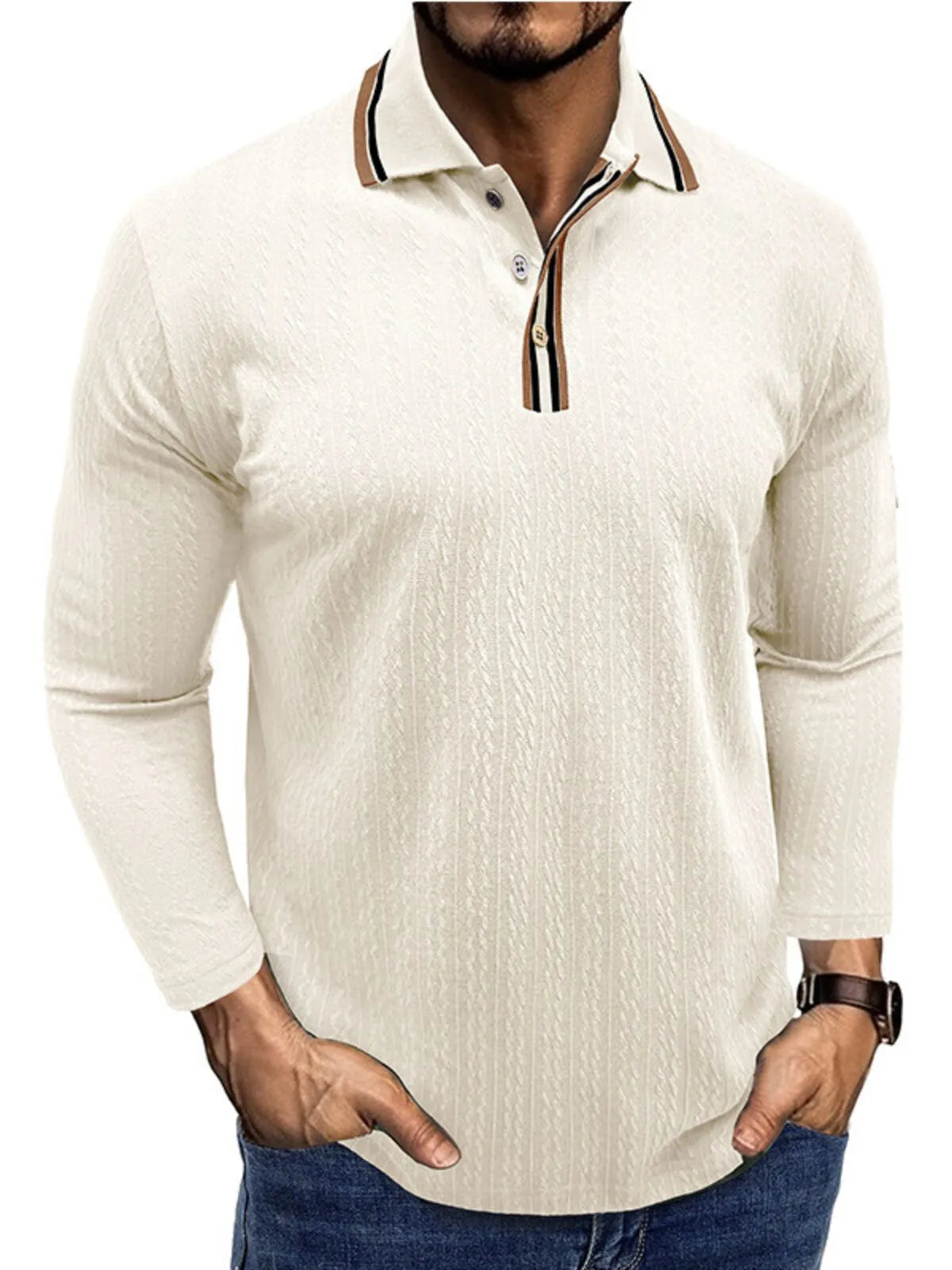 Solid Lapel Knitted Regular Polo
