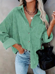 Solid Lapel Collared Minimalist Button Front Collared  Blouse Casual Baggy Drop Shoulder Womenswear