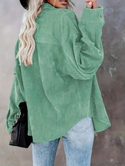 Solid Lapel Collared Minimalist Button Front Collared  Blouse Casual Baggy Drop Shoulder Womenswear
