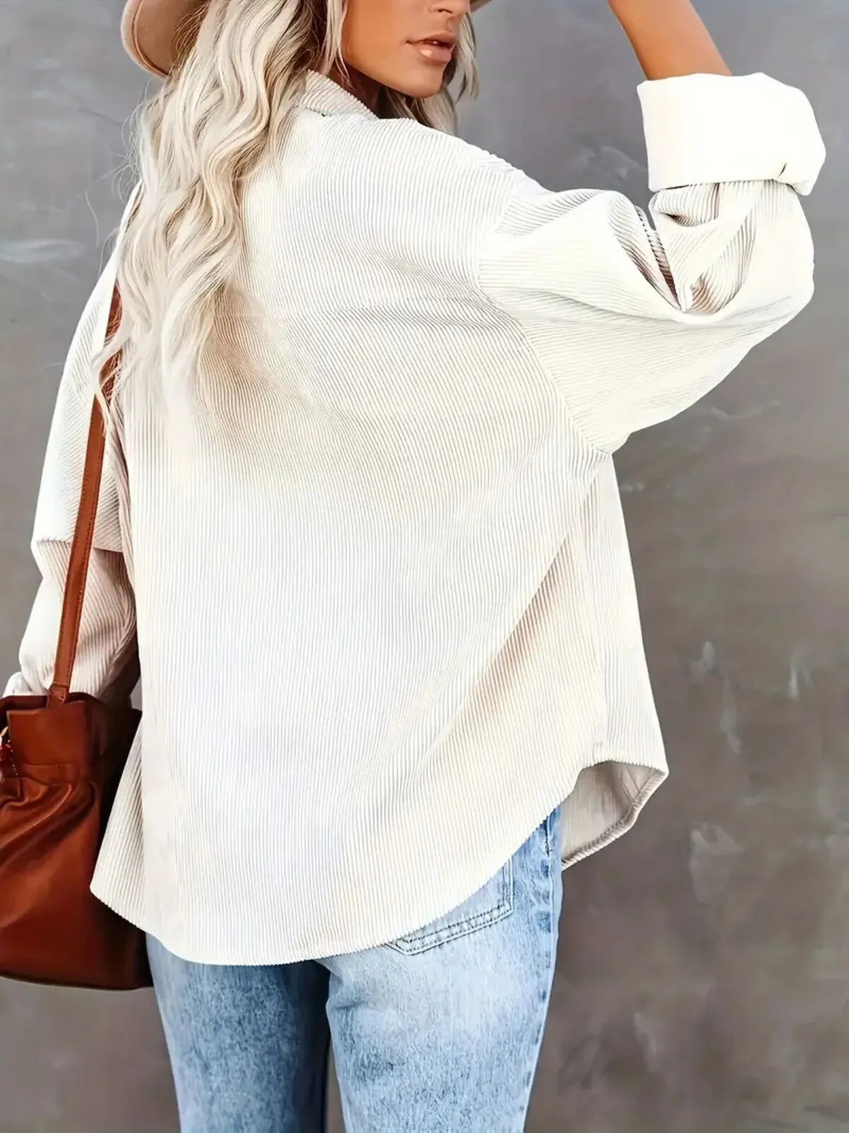 Solid Lapel Collared Minimalist Button Front Collared  Blouse Casual Baggy Drop Shoulder Womenswear