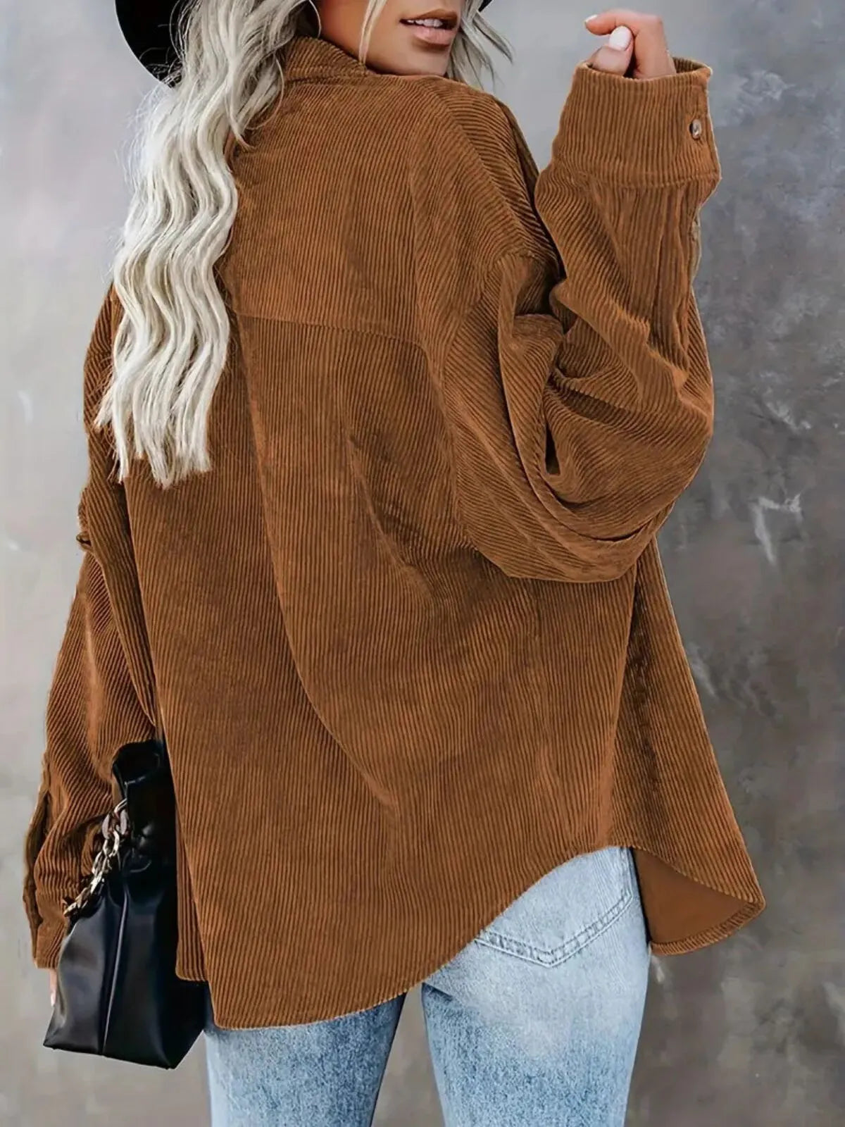 Solid Lapel Collared Minimalist Button Front Collared  Blouse Casual Baggy Drop Shoulder Womenswear