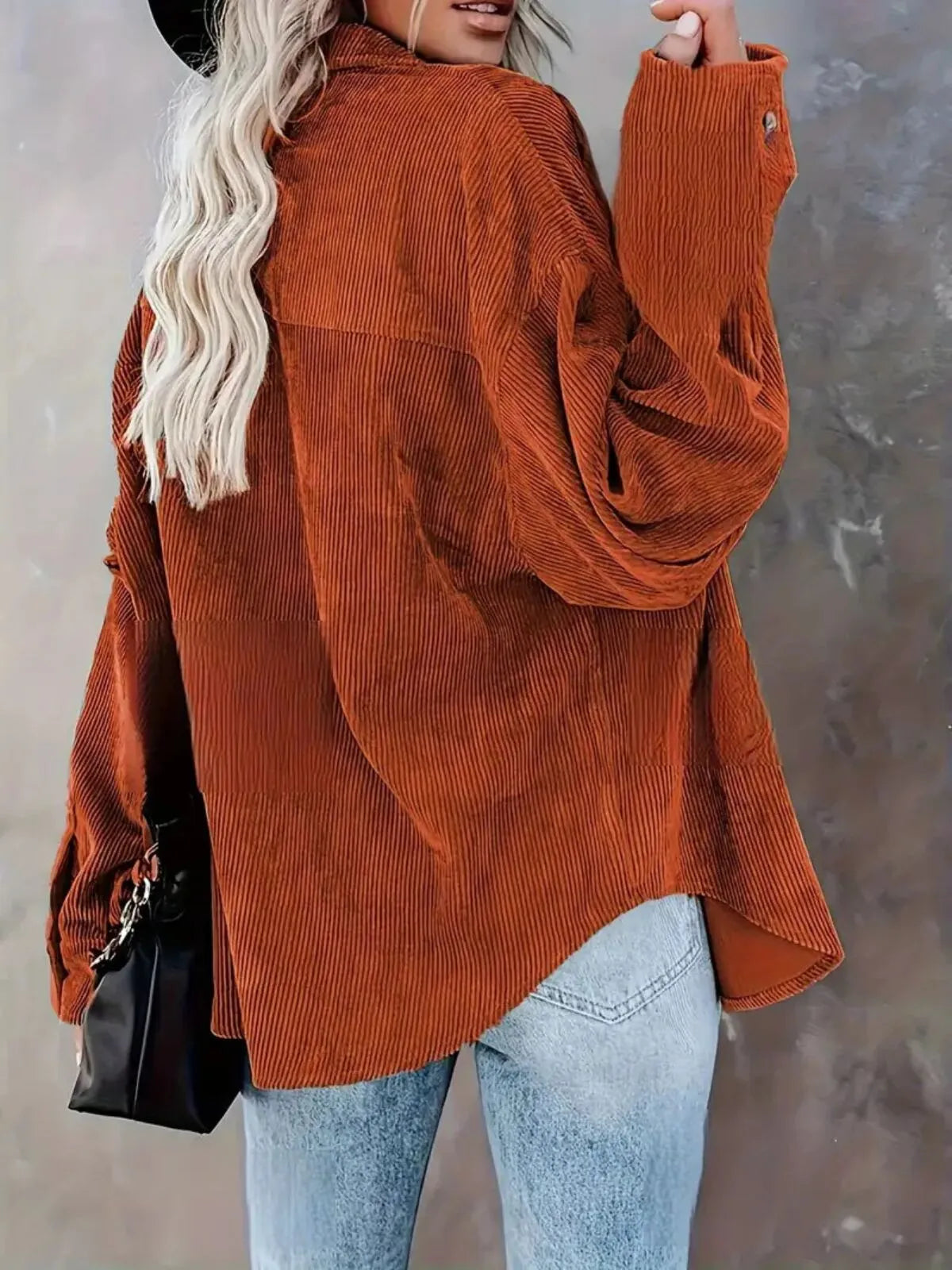 Solid Lapel Collared Minimalist Button Front Collared  Blouse Casual Baggy Drop Shoulder Womenswear