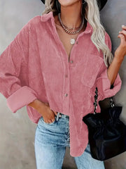 Solid Lapel Collared Minimalist Button Front Collared  Blouse Casual Baggy Drop Shoulder Womenswear