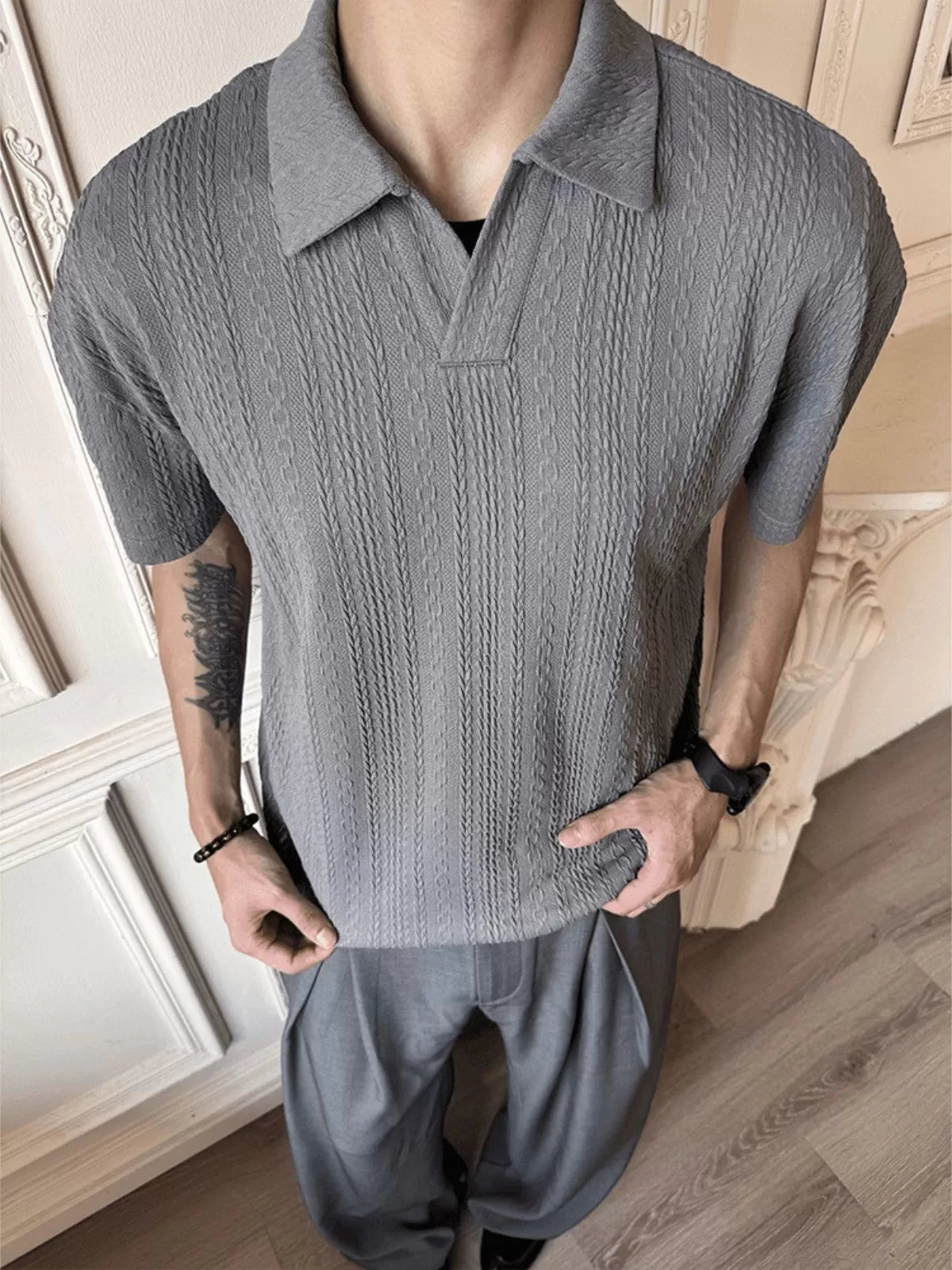 Men Solid Casual Lapel Regular Knit Polo, for Office Daily Wear