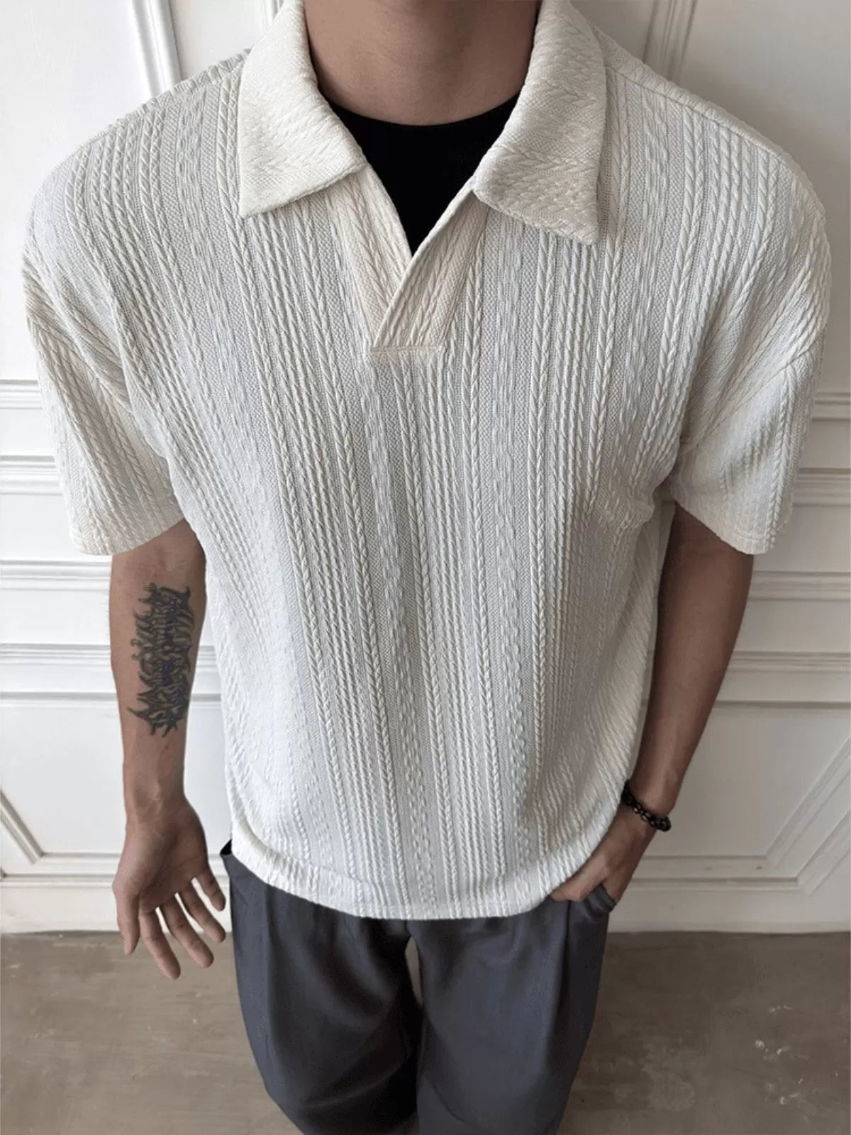 Men Solid Casual Lapel Regular Knit Polo, for Office Daily Wear