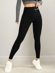 Solid Letter High Rise Slip-on Skinny Pants