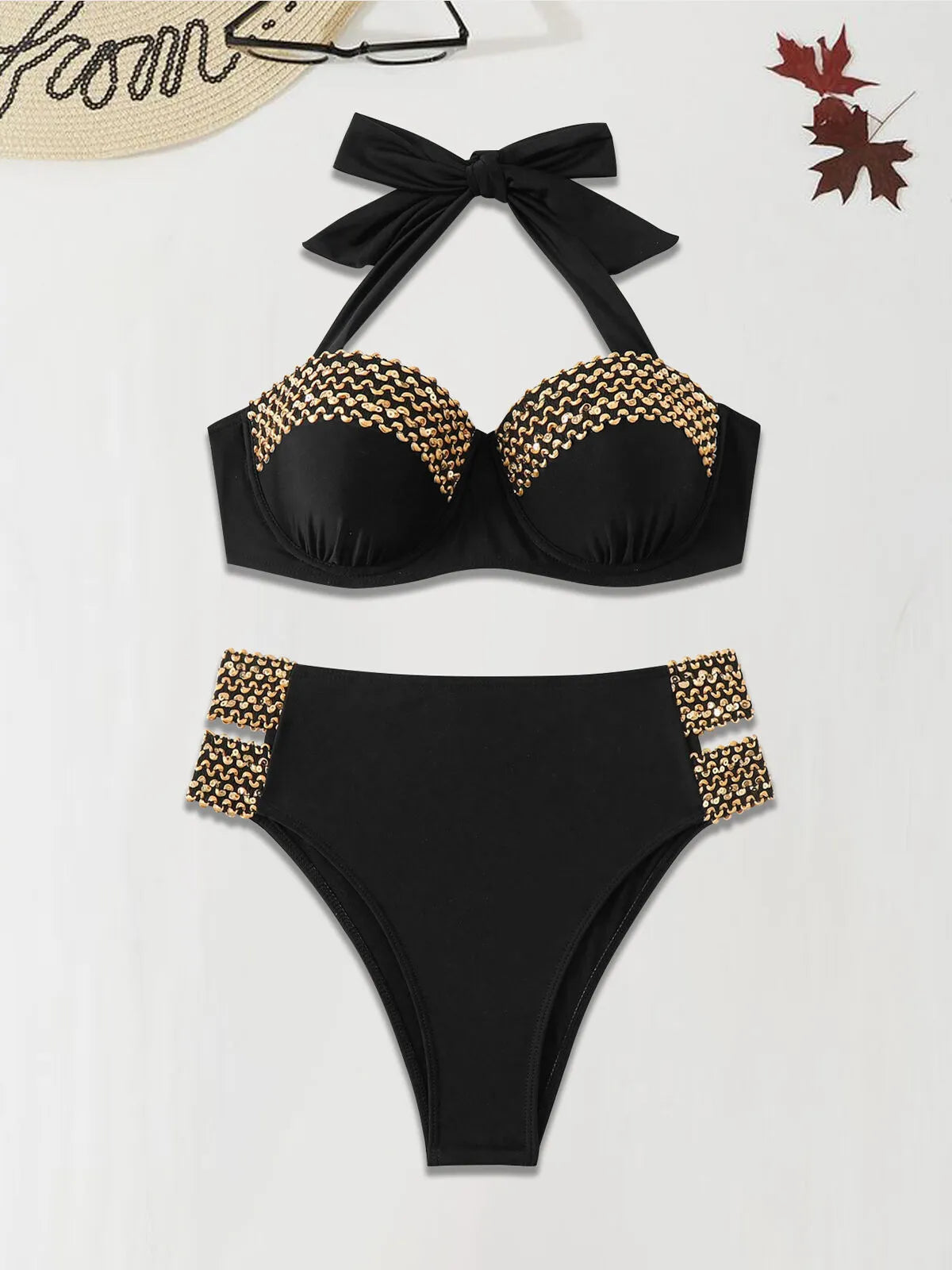 Solid Low Rise Halter Bikini