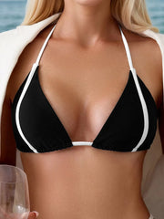 Solid Low Rise Halter Drawstring Bikini Top