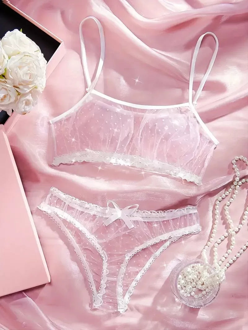 Solid Mesh Bow Lace Sexy Lingerie
