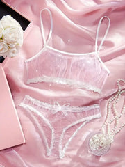 Solid Mesh Bow Lace Sexy Lingerie