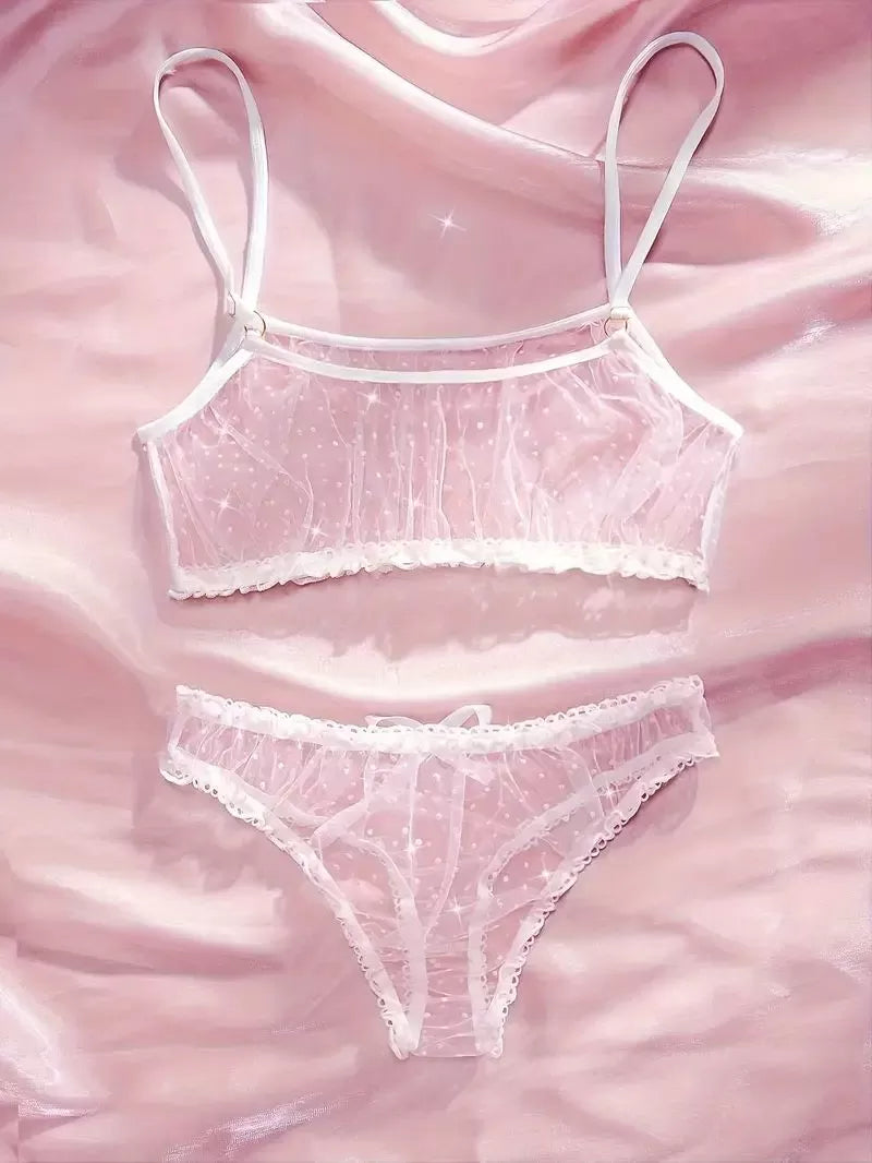 Solid Mesh Bow Lace Sexy Lingerie