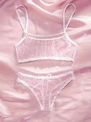 Solid Mesh Bow Lace Sexy Lingerie