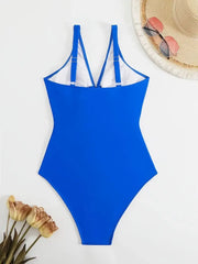 Solid Metal Button Spaghetti Strap One-piece