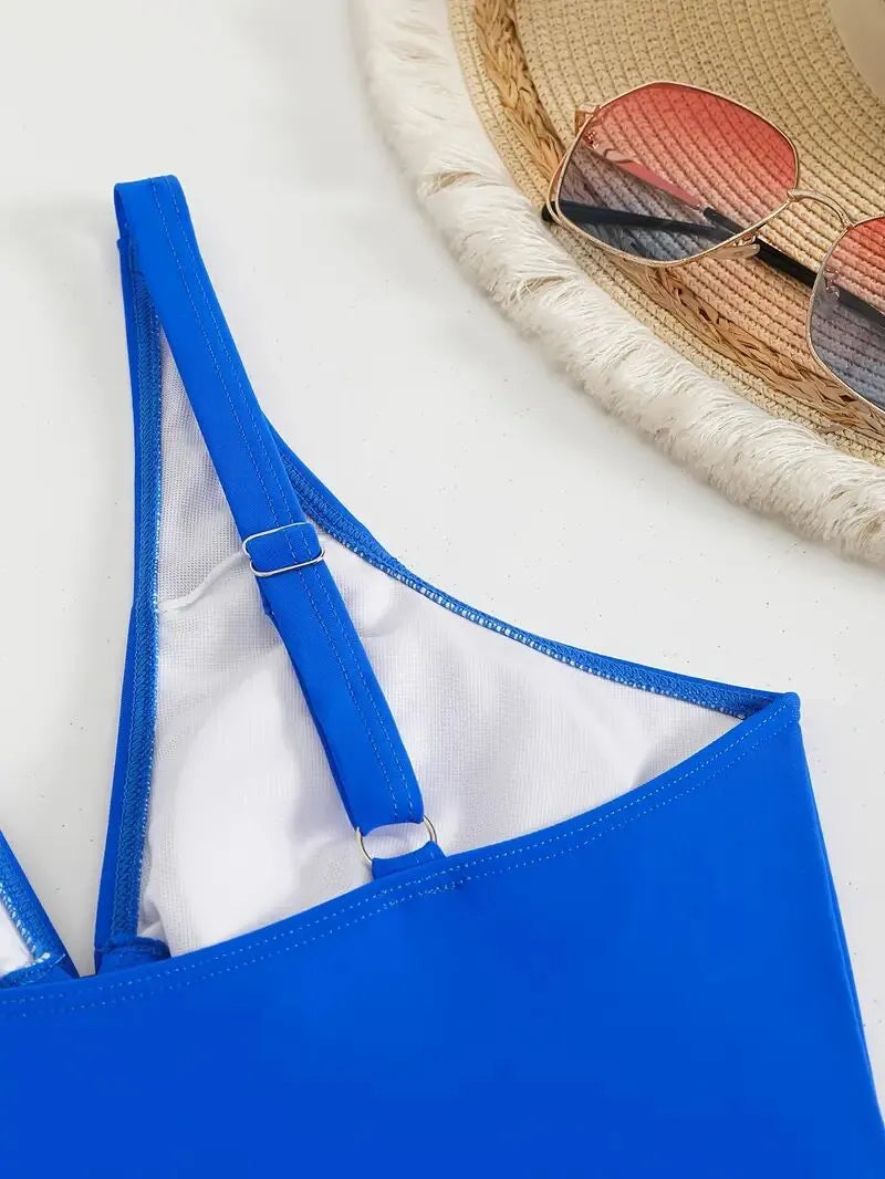 Solid Metal Button Spaghetti Strap One-piece