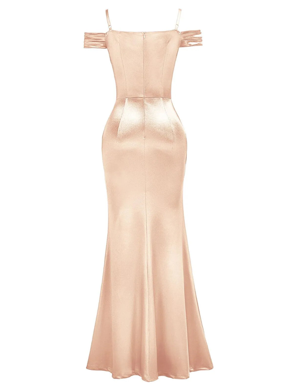 Wedding Guest Graduation Off Shoulder Sleeveless Spaghetti Strap Satin High Split Wrap Ruched Style Formal Maxi Bodycon Dress