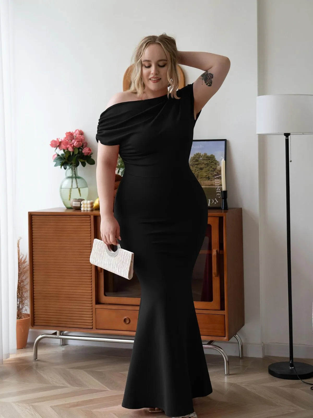 Solid Elegant Formal Party Evening Off Shoulder Mermaid Dress