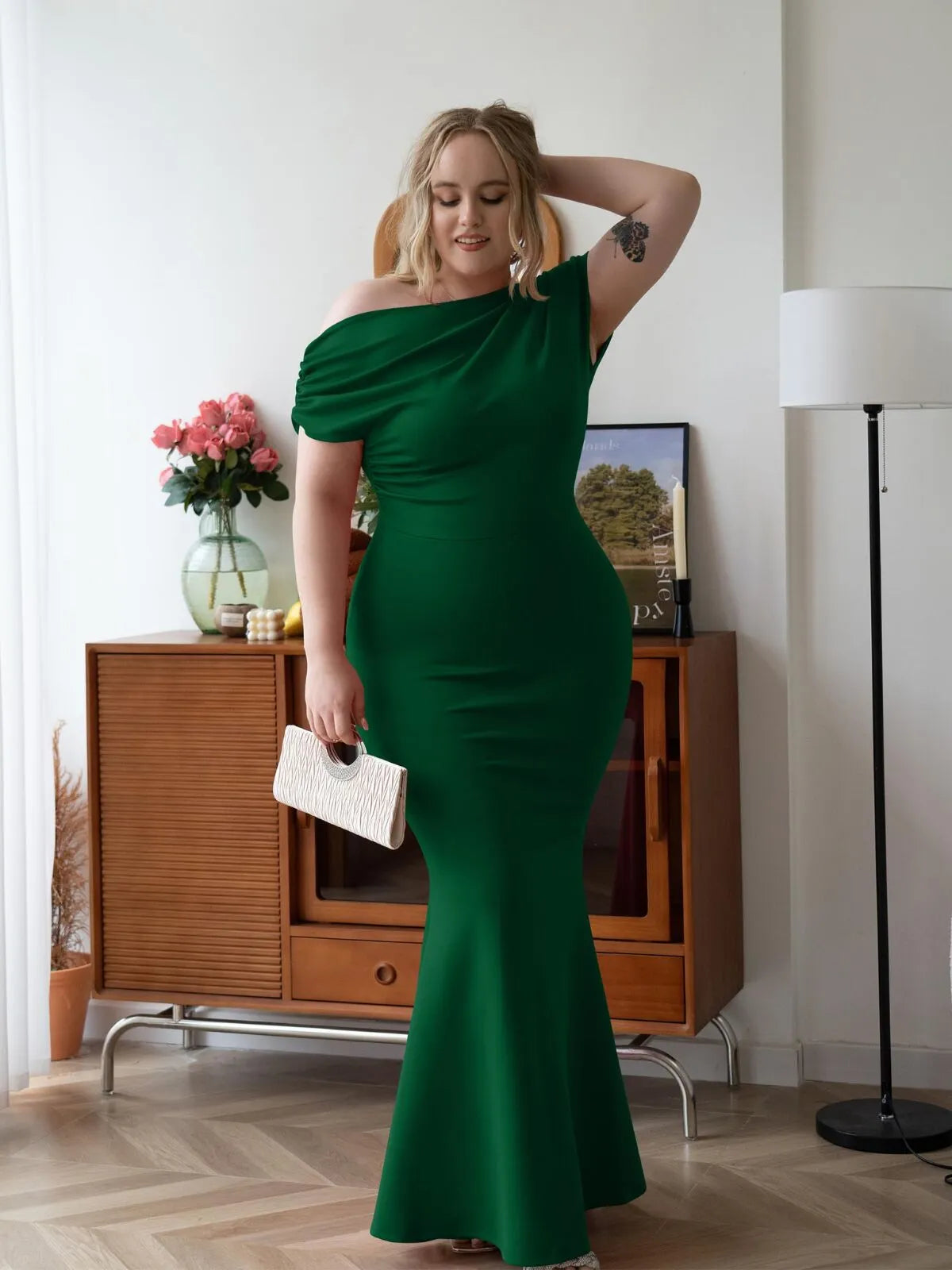 Solid Elegant Formal Party Evening Off Shoulder Mermaid Dress