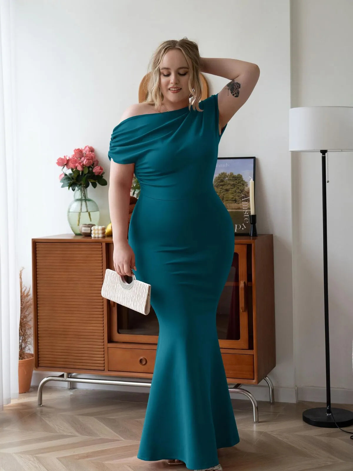 Solid Elegant Formal Party Evening Off Shoulder Mermaid Dress