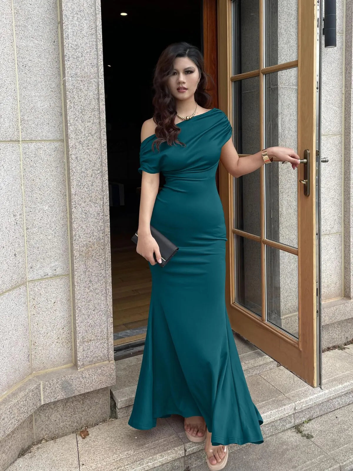 Solid Elegant Formal Party Evening Off Shoulder Mermaid Dress