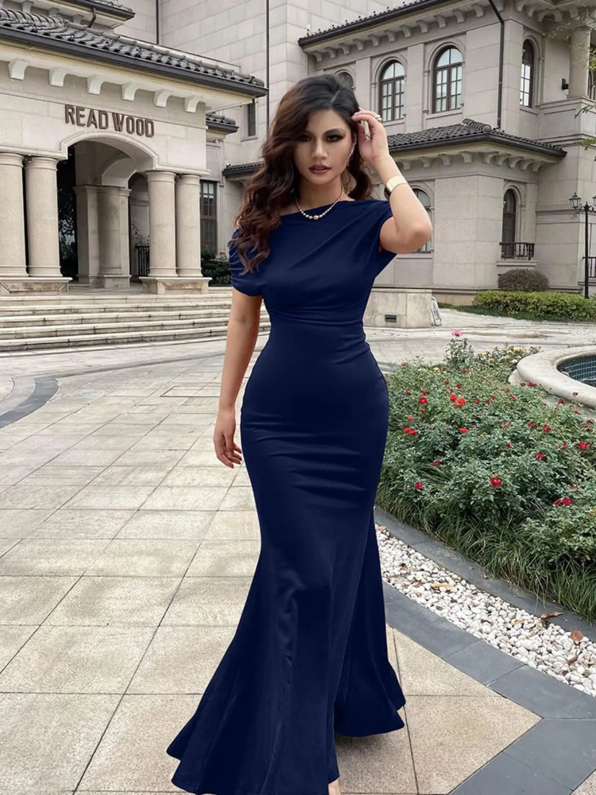 Solid Elegant Formal Party Evening Off Shoulder Mermaid Dress