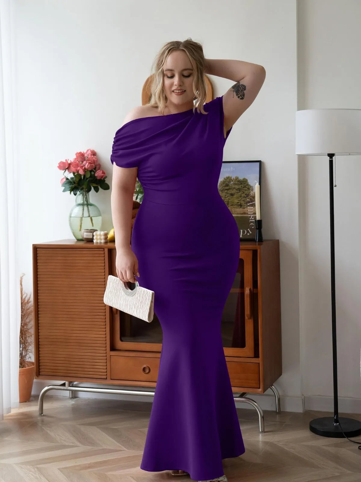 Solid Elegant Formal Party Evening Off Shoulder Mermaid Dress