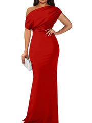 Solid Elegant Formal Party Evening Off Shoulder Mermaid Dress