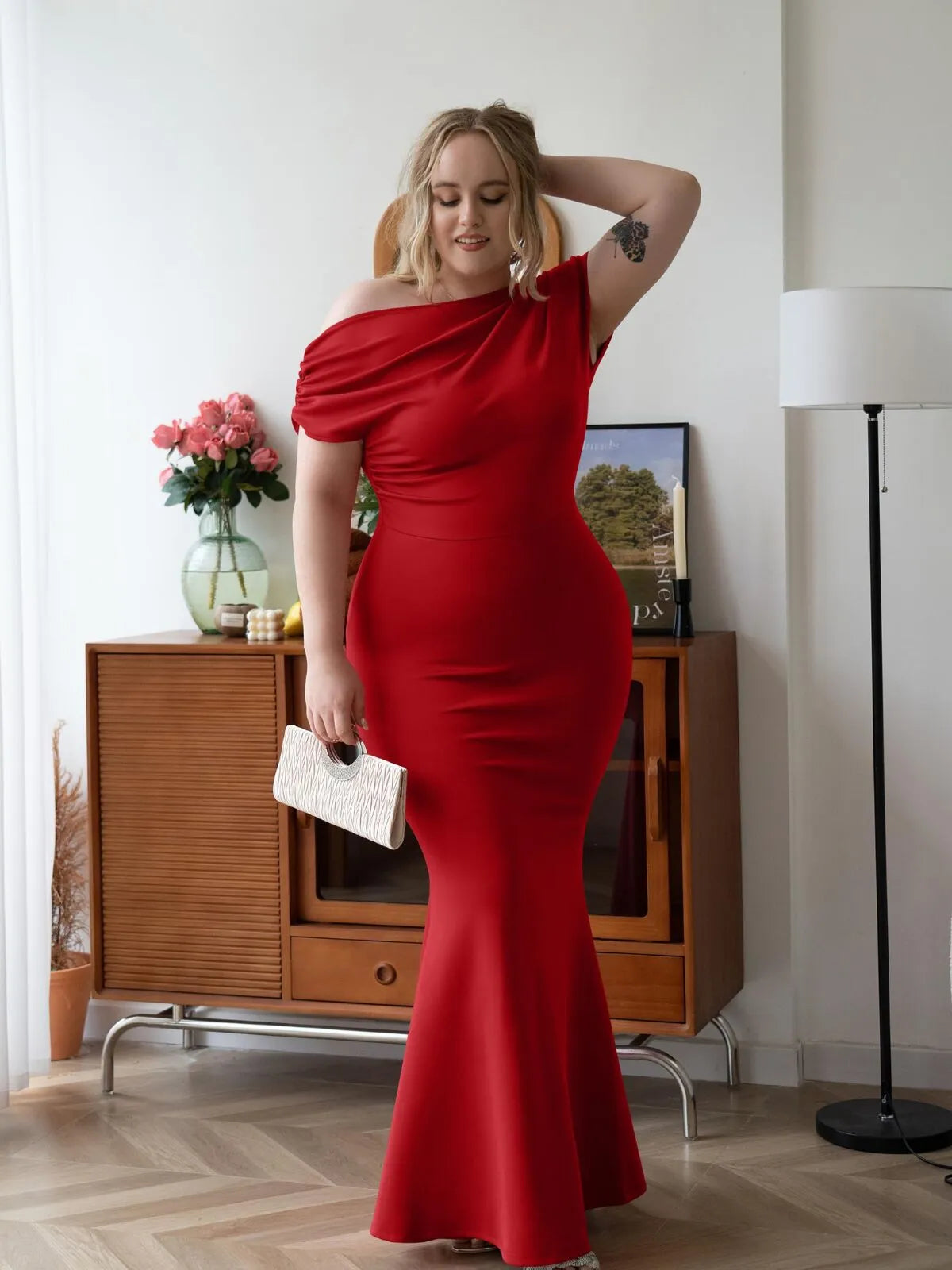 Solid Elegant Formal Party Evening Off Shoulder Mermaid Dress
