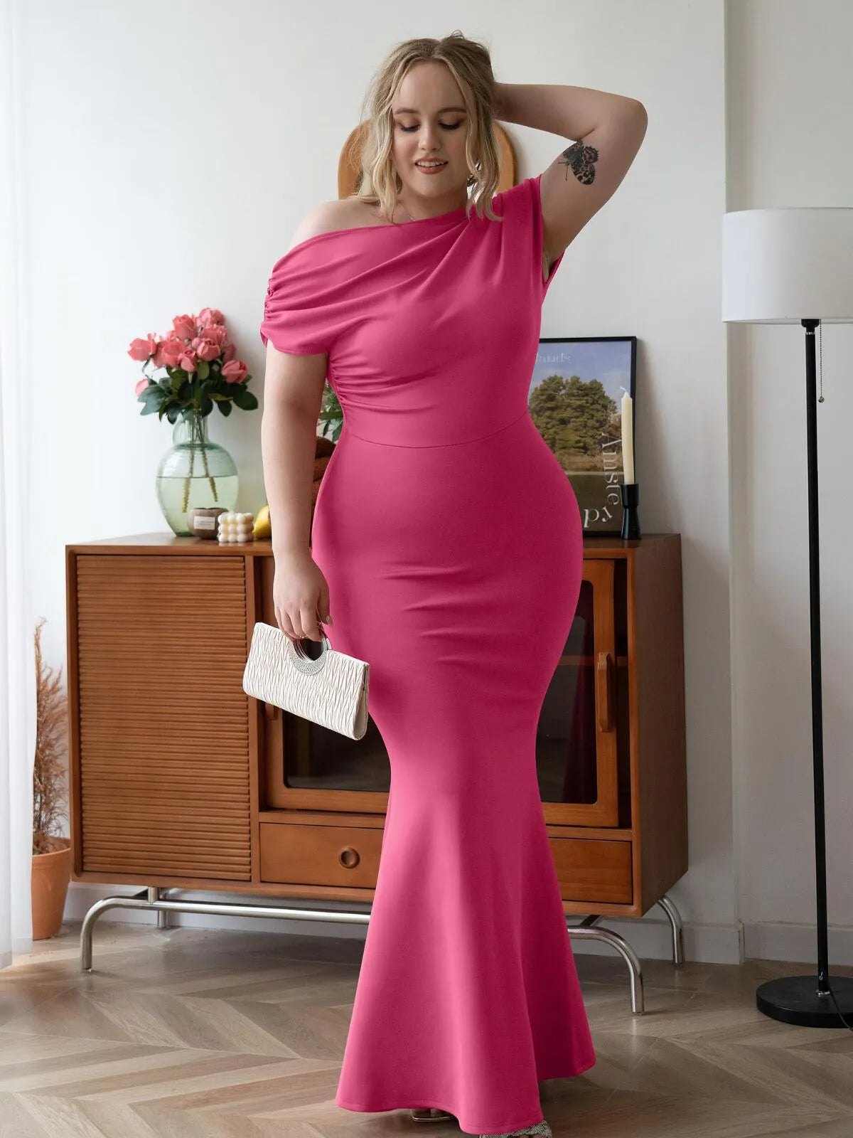 Solid Elegant Formal Party Evening Off Shoulder Mermaid Dress