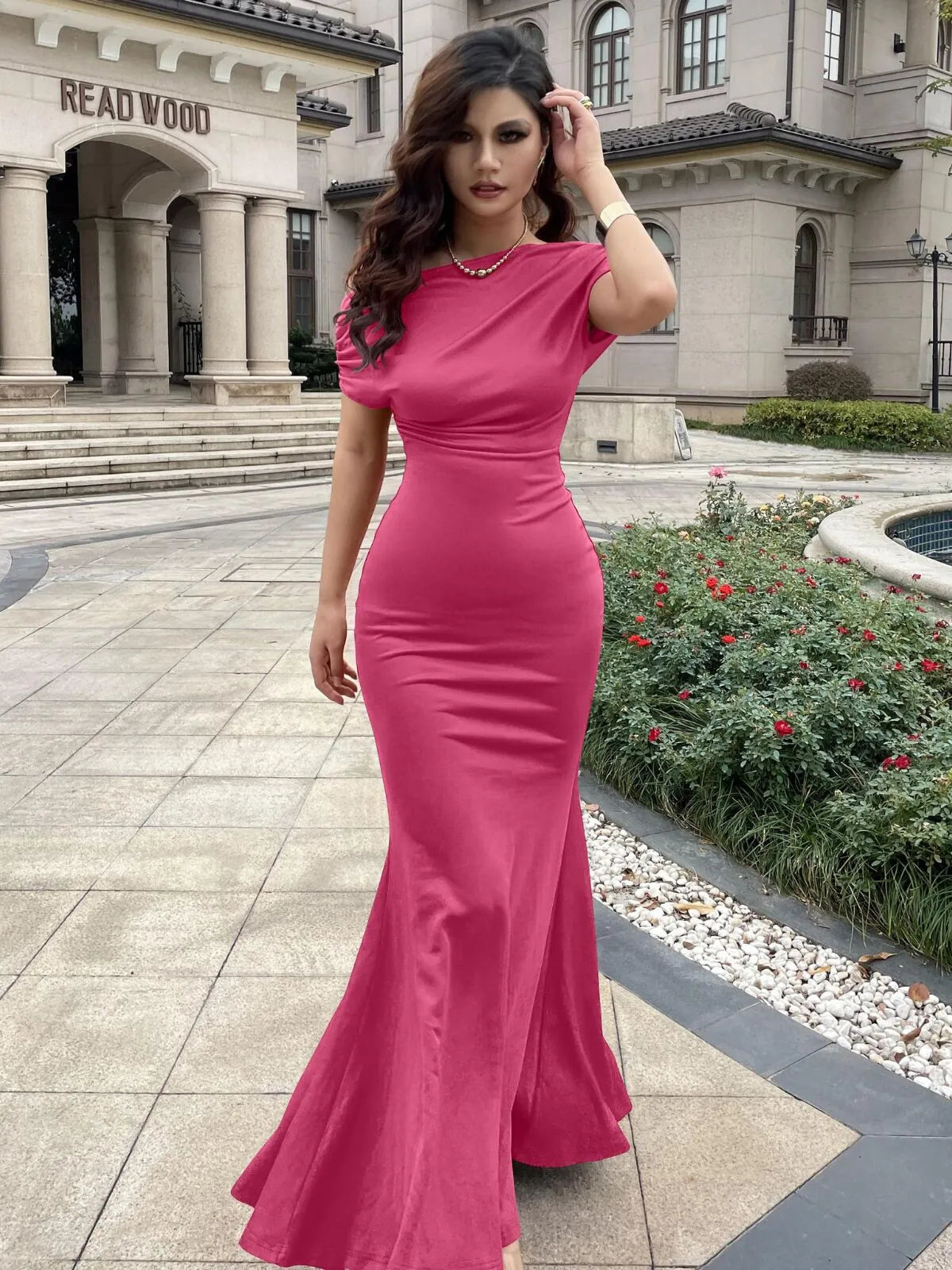 Solid Elegant Formal Party Evening Off Shoulder Mermaid Dress