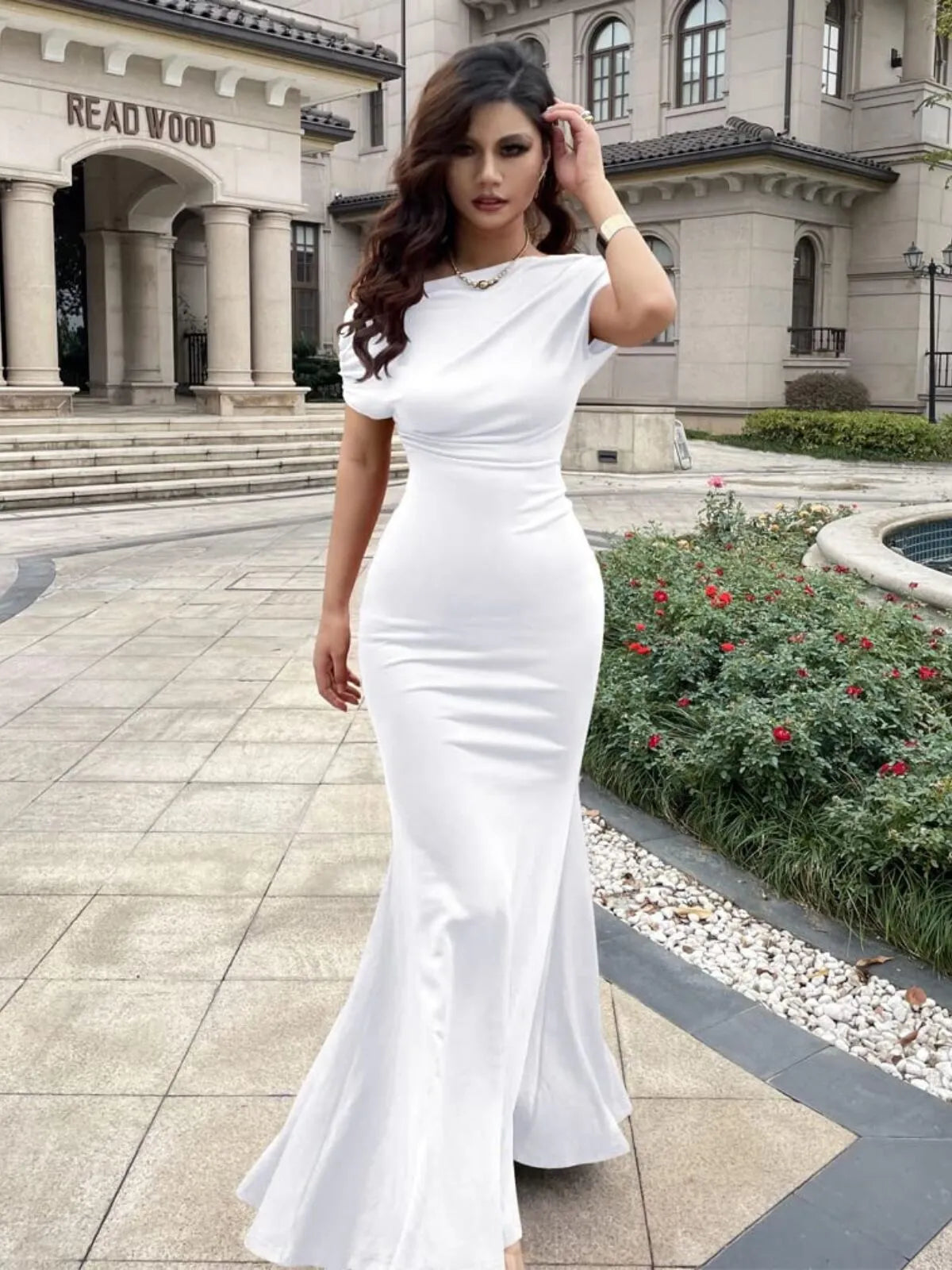 Solid Elegant Formal Party Evening Off Shoulder Mermaid Dress