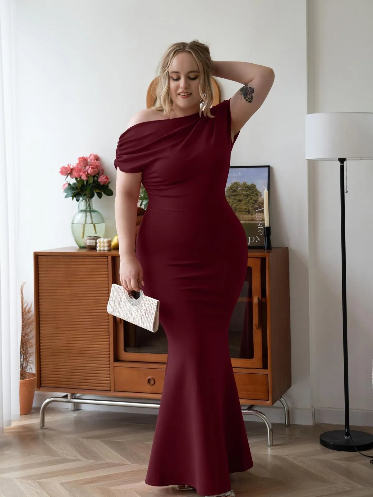 Solid Elegant Formal Party Evening Off Shoulder Mermaid Dress