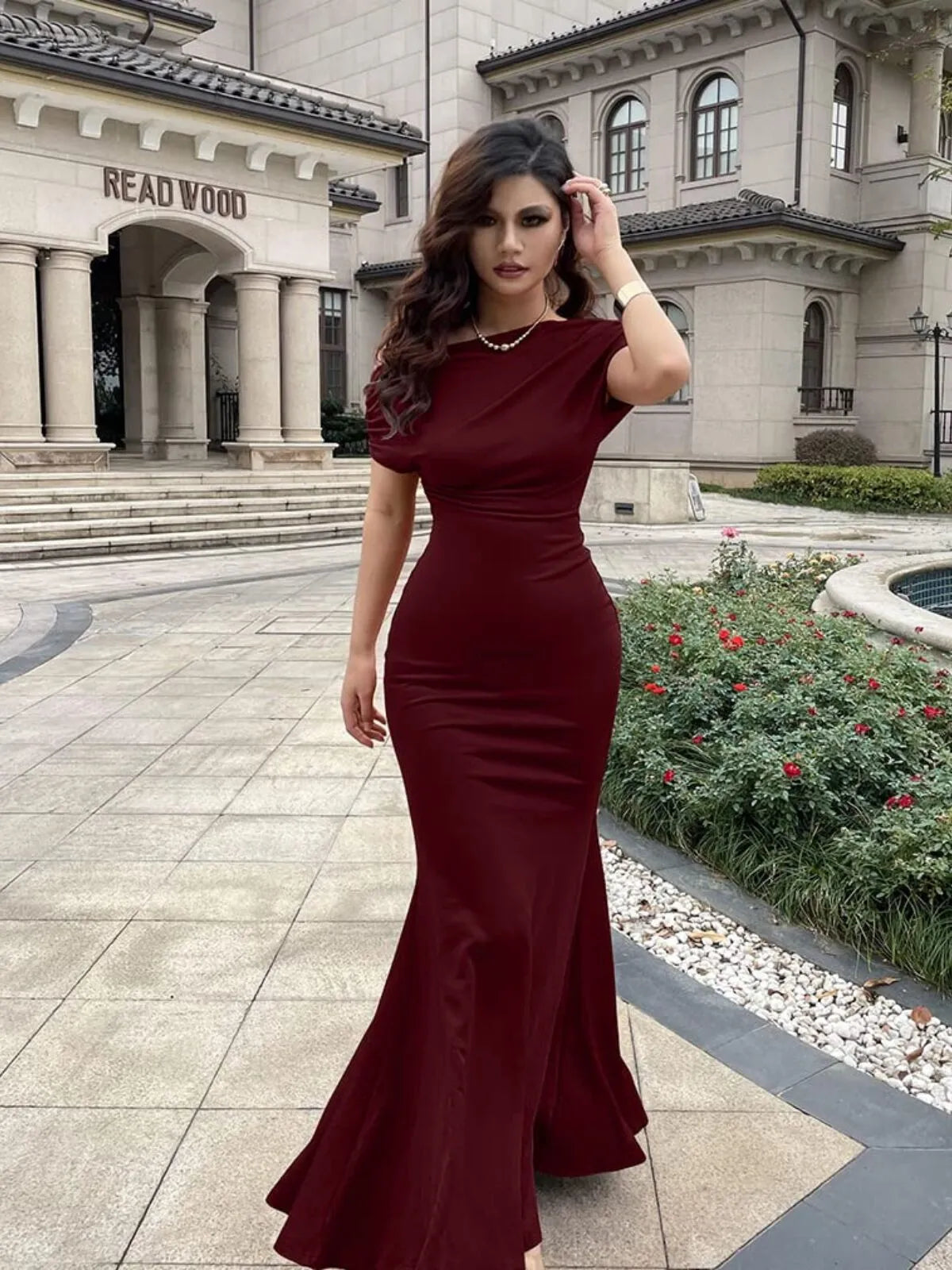 Solid Elegant Formal Party Evening Off Shoulder Mermaid Dress