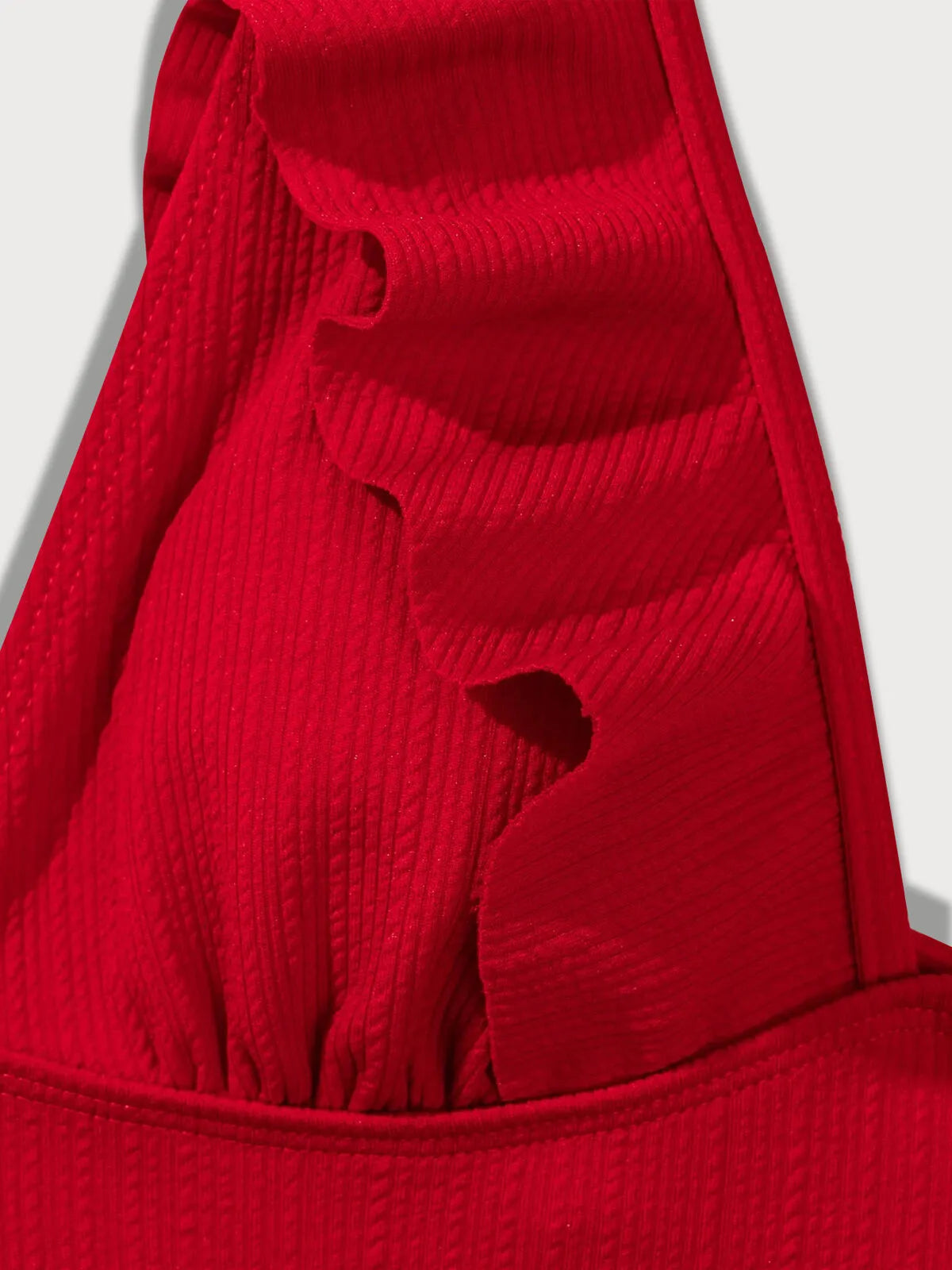 Solid V-neck Ruffles Fabric One-piece