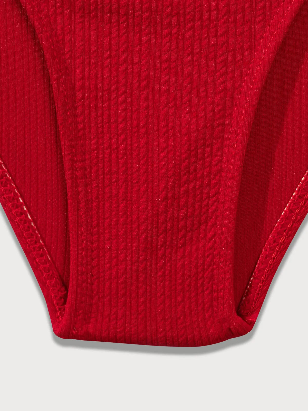Solid V-neck Ruffles Fabric One-piece