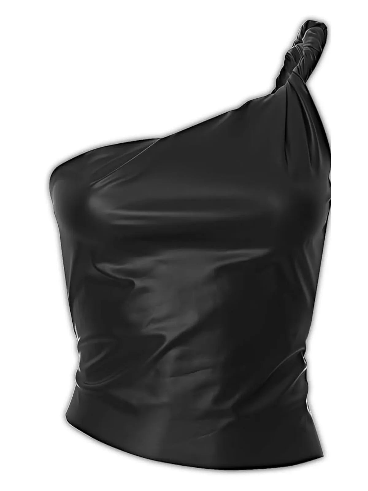 Solid One Shoulder Leather Asymmetrical Cami Y2K Going Out Crop