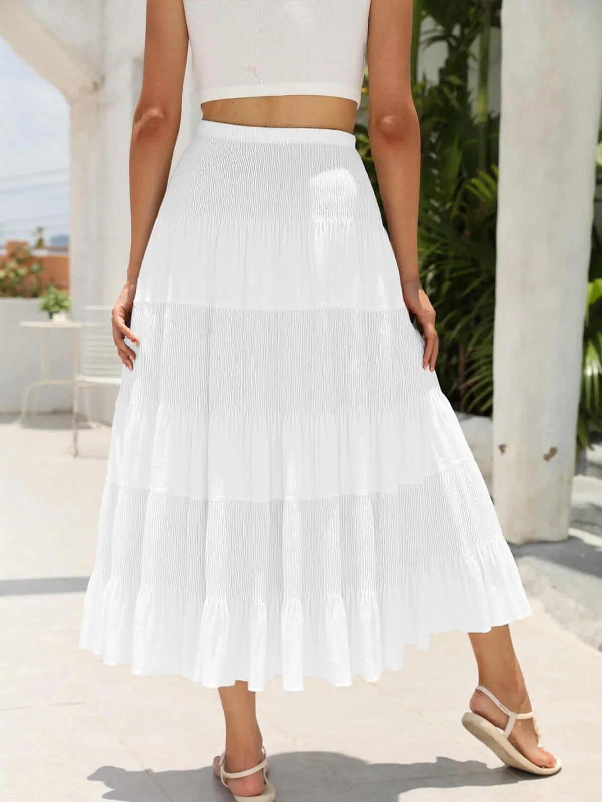 Chiffon Breathable & Comfortable Elastic High Waist Pleated A-Line Flared Maxi Skirts