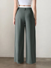 Solid Patchwork Medium Rise Zipper Fly Straight Leg Pants