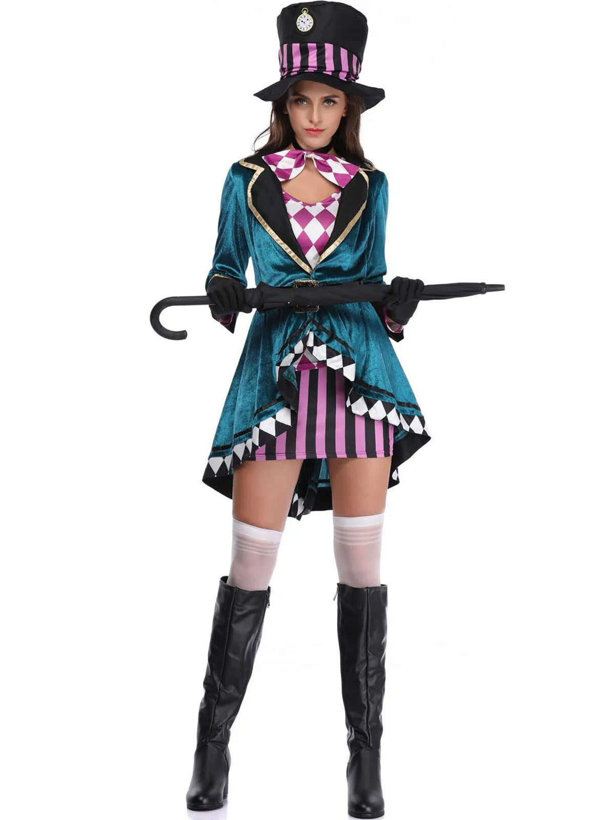 Solid Halloween Cosplay Magician Patchwork Outwear Coat Dress, Hat not included