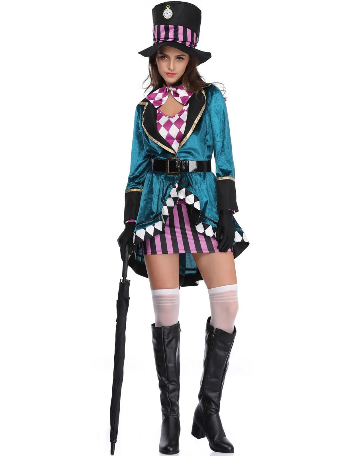 Solid Halloween Cosplay Magician Patchwork Outwear Coat Dress, Hat not included